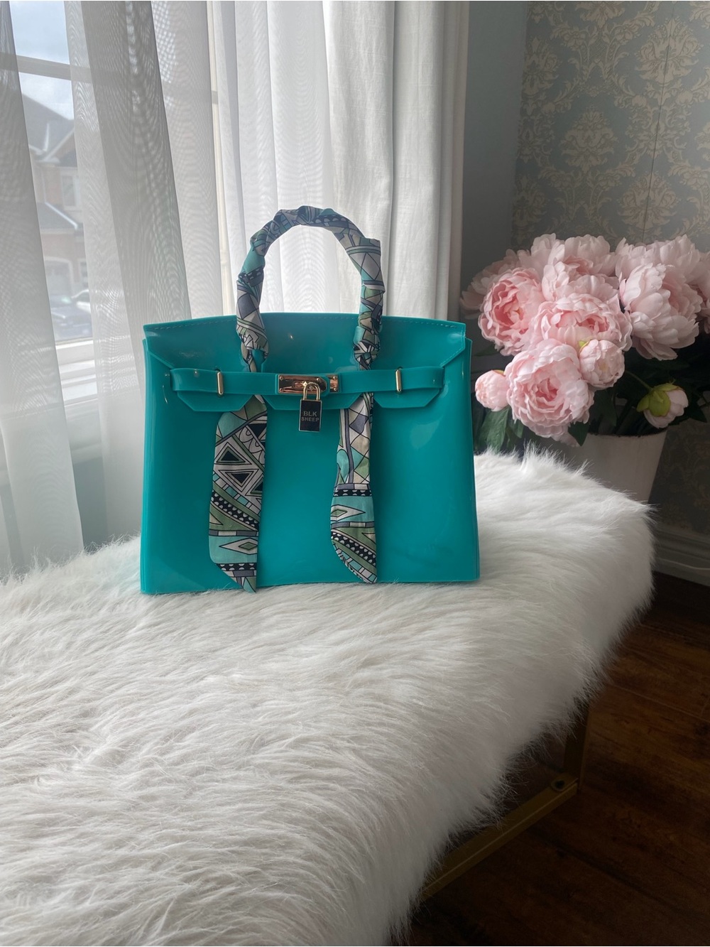 Blk Sheep Biki bag Aqua  Handbag with Twilly